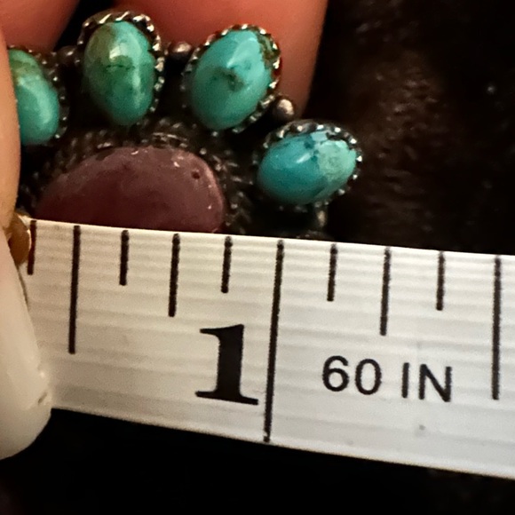 Ring Adjustable-Kingman Turquoise and Spiny Oyster flower Ring - Picture 8 of 12